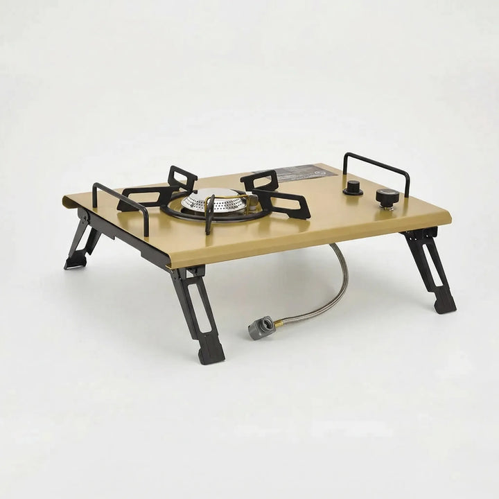 Lightweight portable gas camping stove for outdoor cooking. Single burner design, perfect for hiking gear.