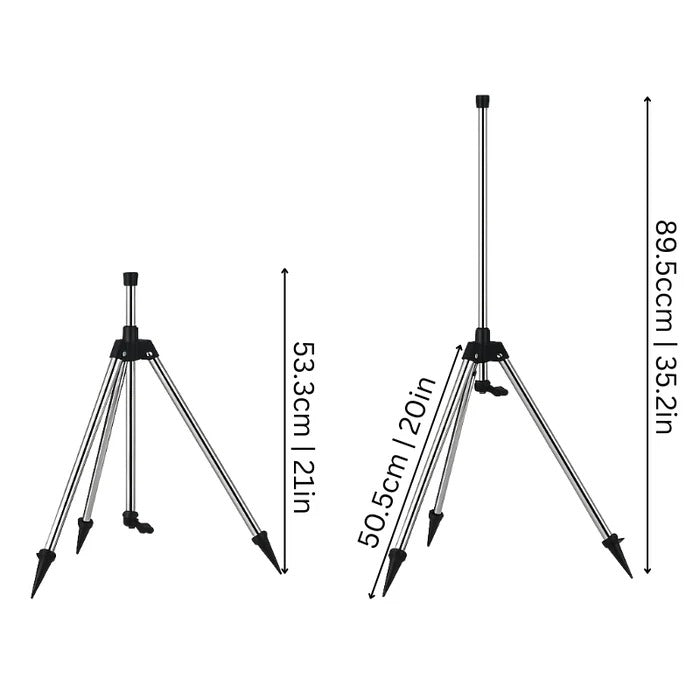 Adjustable 360-degree tripod sprinkler, perfect for even watering and lawn care in your outdoor space.