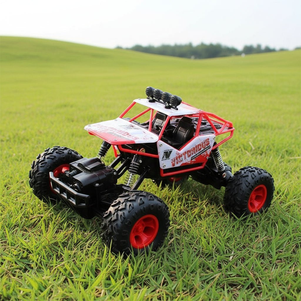 Kids & adults enjoying a high-speed remote control 4x4 monster truck toy, built for tough offroad play.