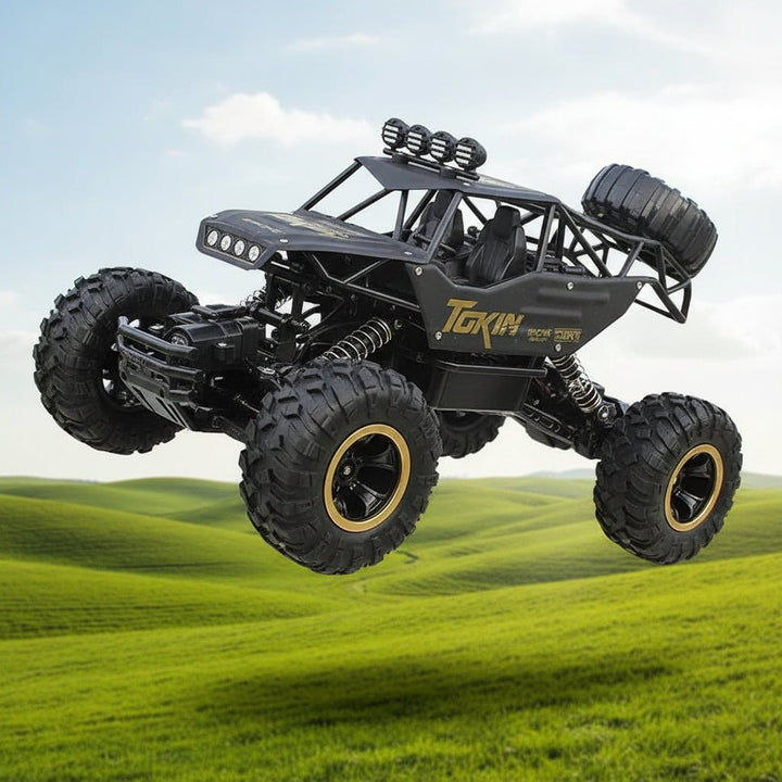 Powerful 4x4 RC monster truck with high-speed motor, metal body, and LED lights for ultimate offroad fun.