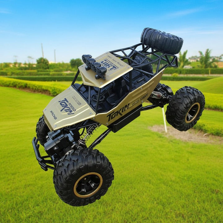 Durable metal body 4x4 RC monster truck, sleek design with LED lights, ready for any offroad challenge.