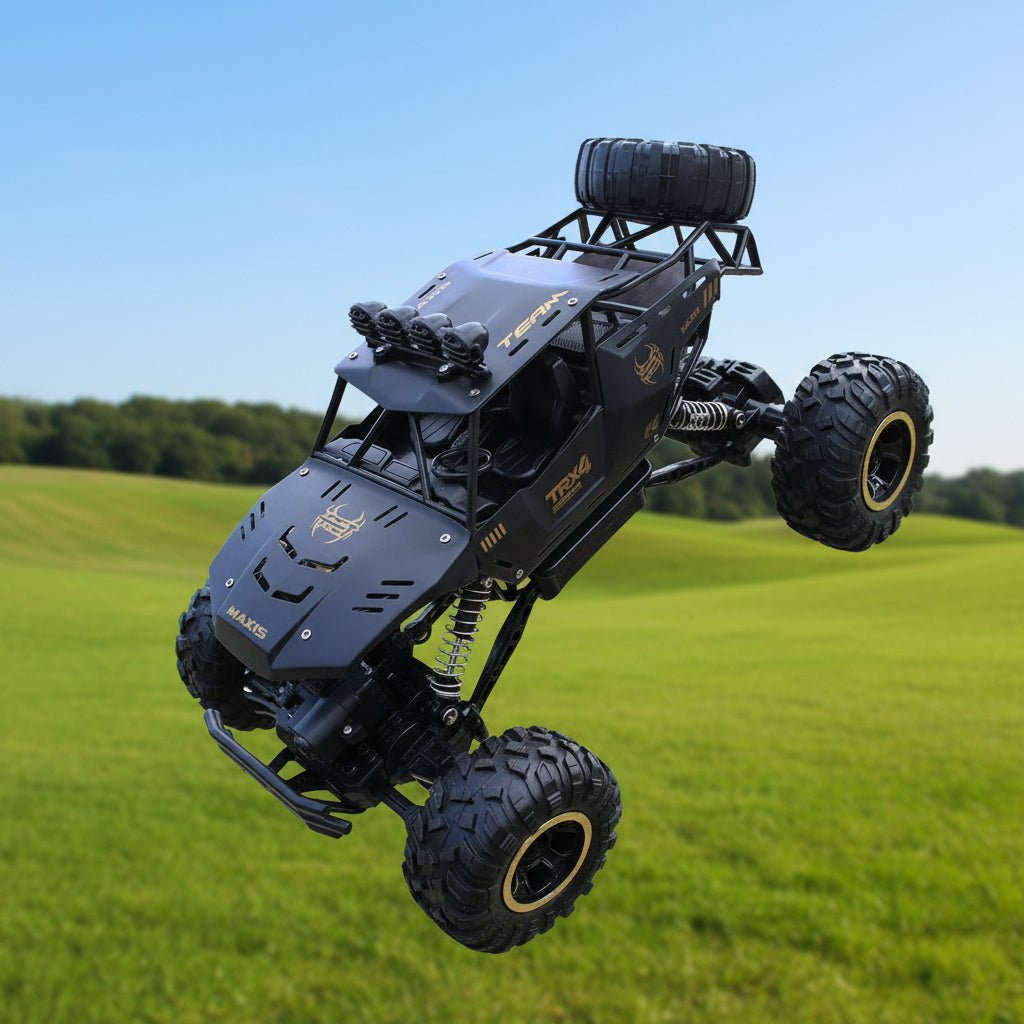 High-speed remote control 4x4 monster truck vehicle with controller, ideal for exciting outdoor adventures.