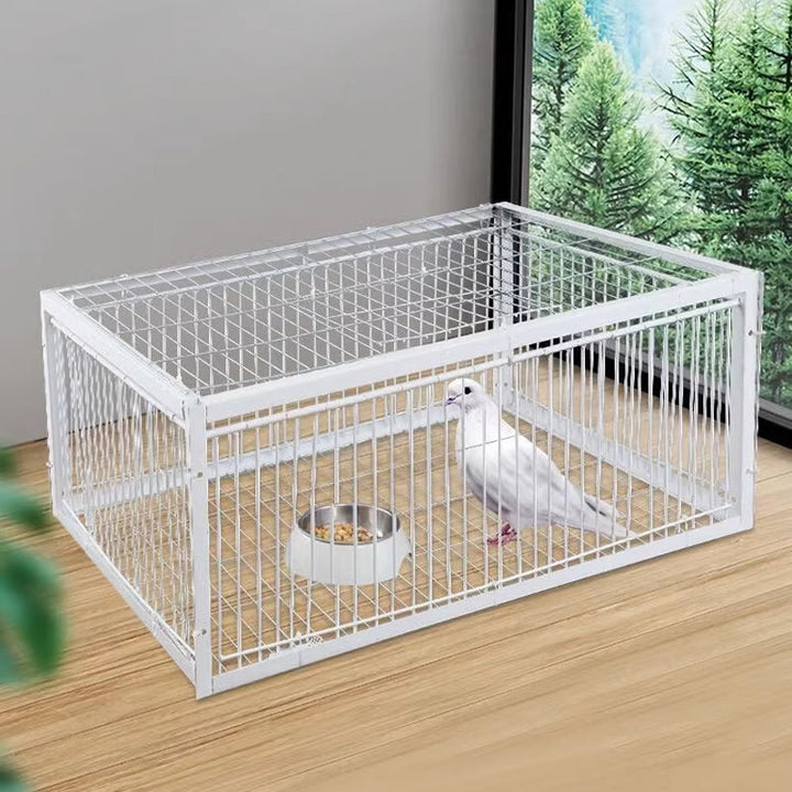 Reusable bird live trap for humane animal control, protecting garden & farm properties outdoors.