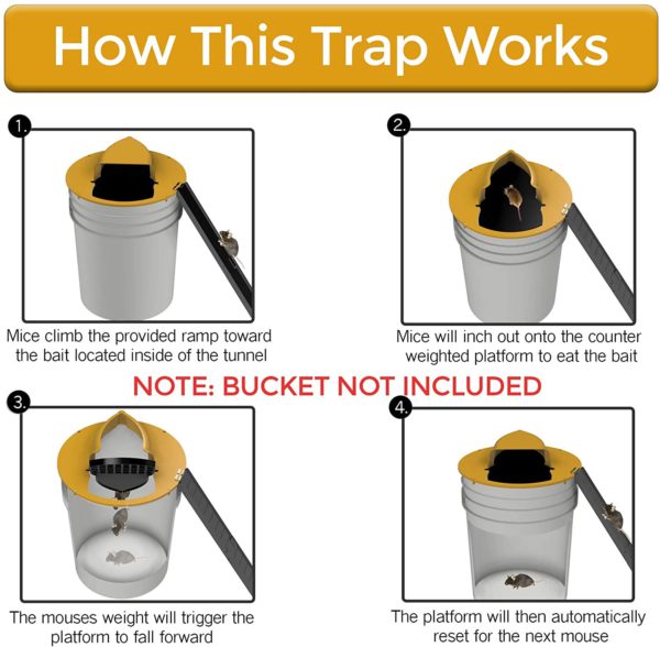 Premium bucket lid mouse trap for humane live catch of mice & rats. Indoor & outdoor pest control.