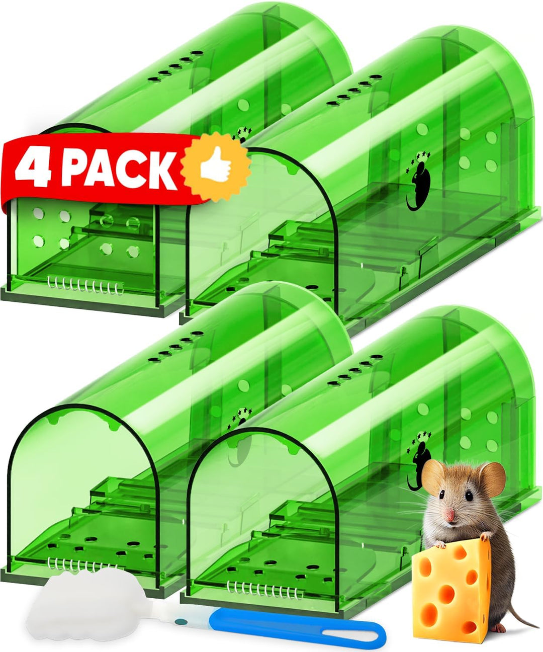 No-kill mouse trap 4-pack ensures safe, humane pest control. Live catch design for indoor & outdoor rodent protection.