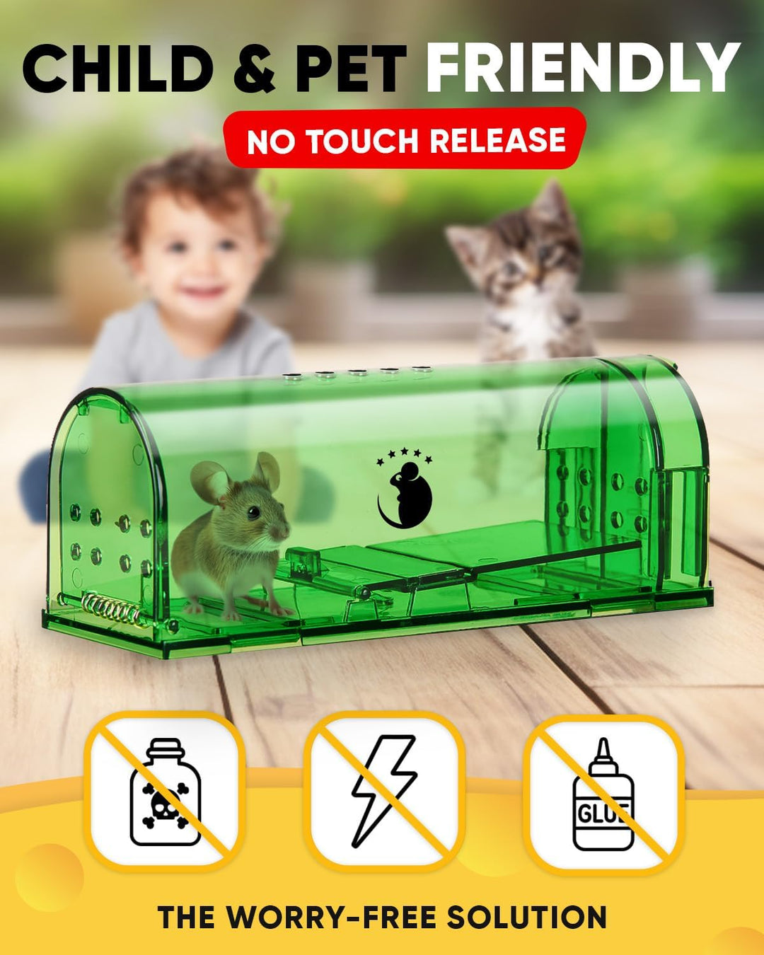 Reusable humane mouse traps, 4-pack, for effective, no-kill pest control. Safe live catch for home & garden rodents.