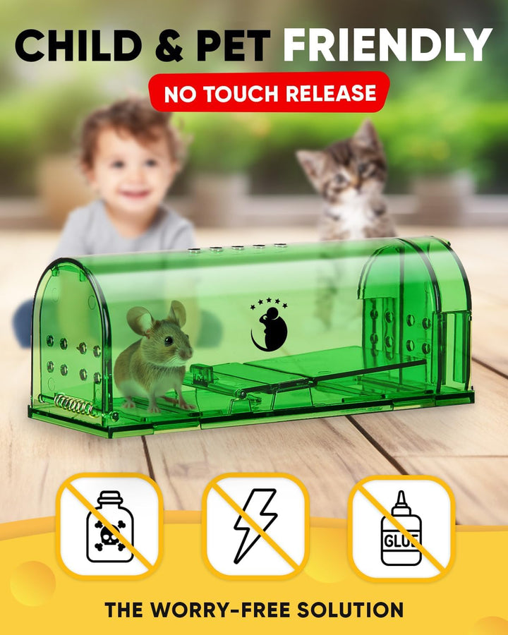 Reusable humane mouse traps, 4-pack, for effective, no-kill pest control. Safe live catch for home & garden rodents.