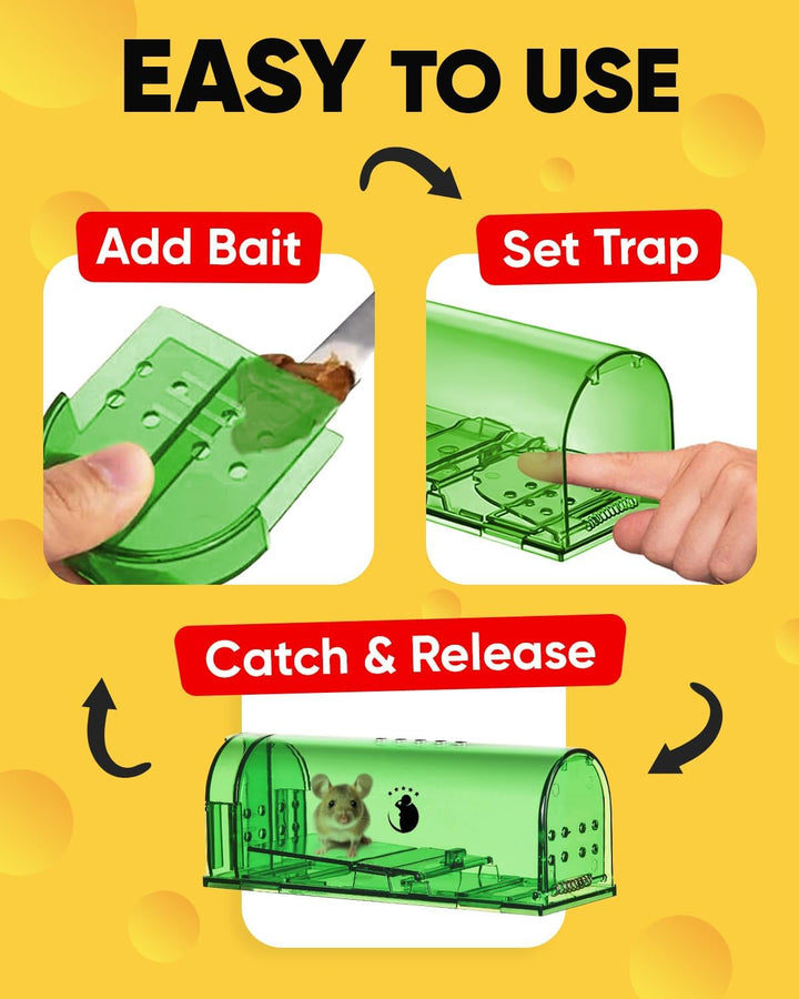 4-pack humane mouse traps provide safe, no-kill pest control. Live catch design for indoor & outdoor rodent management.