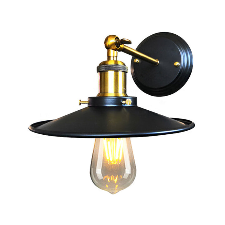 Farmhouse industrial wall sconce lamp. Vintage metal lighting fixture, ideal accent for home decor & interior spaces.