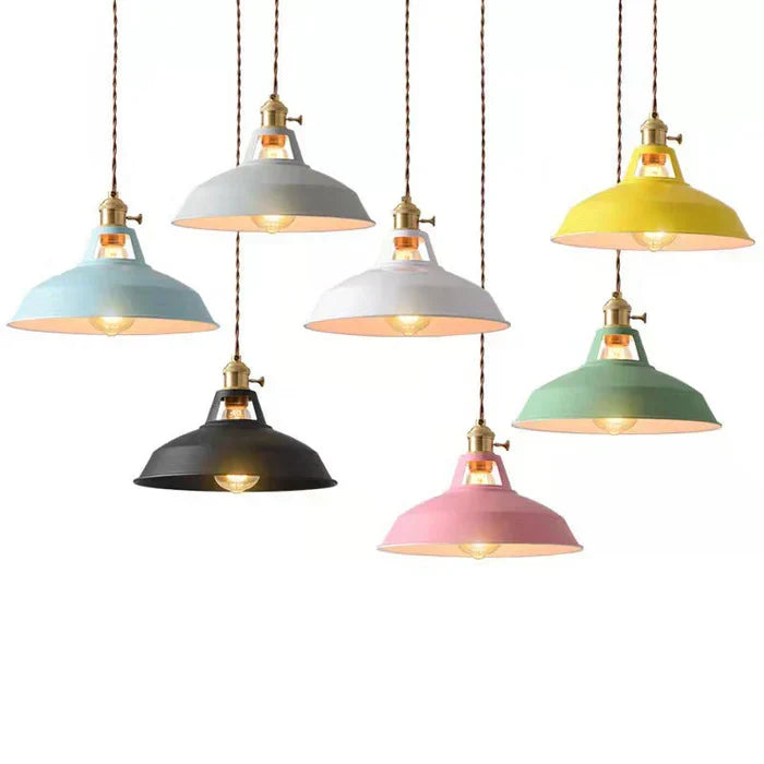Hanging retro lamp, metal shade, industrial design for dining rooms or cafes.