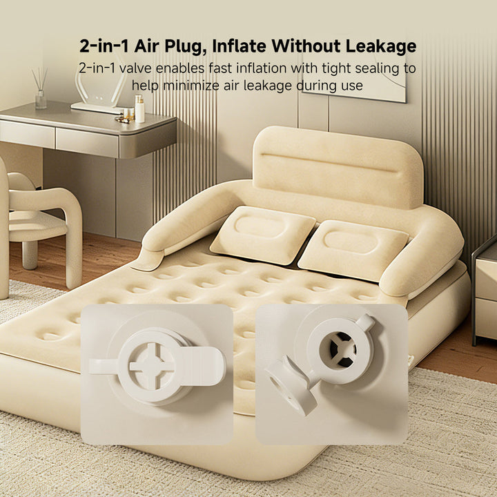Compact camping air mattress with a built-in backrest, ensuring comfortable sleep anywhere you go.