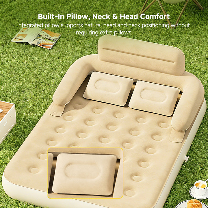 Versatile portable bed with backrest, suitable for both rugged outdoor camping and indoor use.