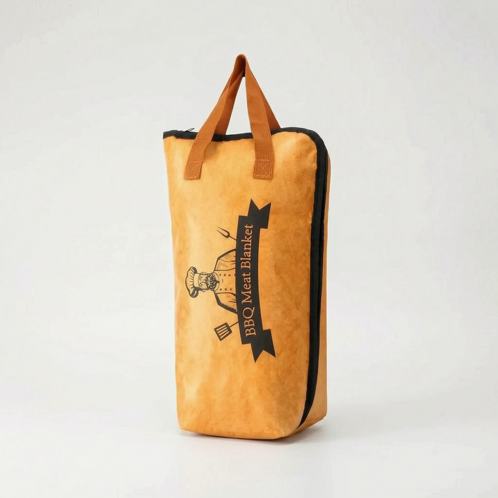 Insulated meat resting bag for perfect BBQ roasts. Keeps cooked meat warm and tender, essential for kitchen or outdoor use.