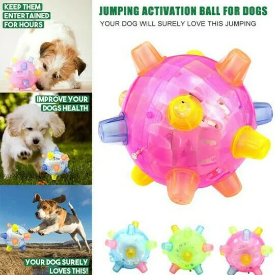 Dog's interactive jumping activation ball toy, durable & stimulating for active pet exercise.