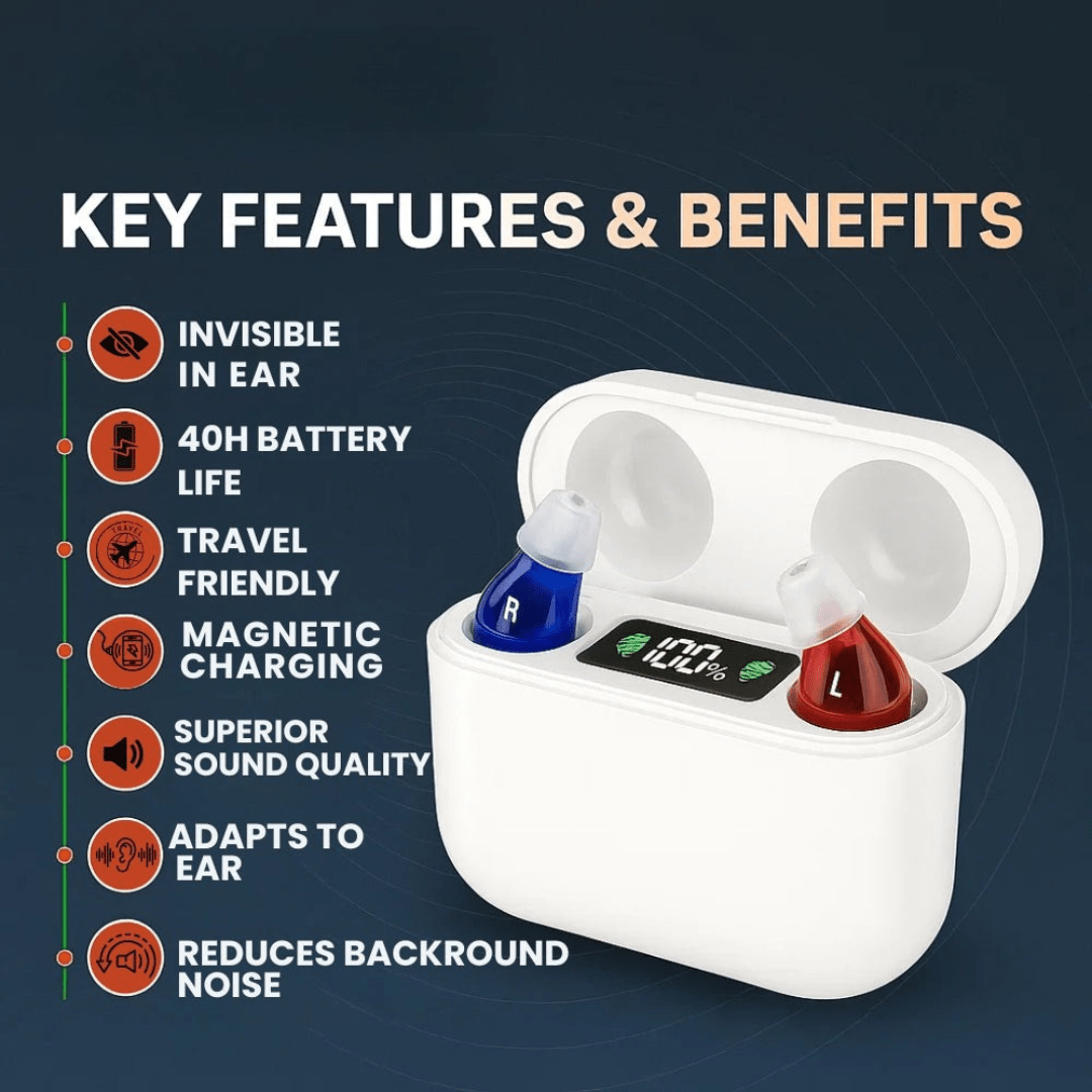 Advanced invisible hearing aid ensuring excellent sound clarity & comfortable fit.
