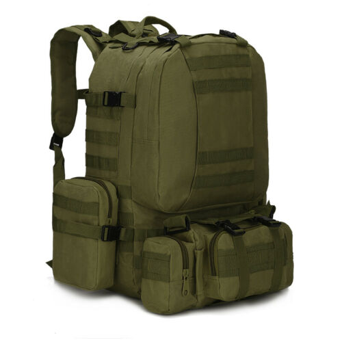 Unisex 60L tactical backpack in camouflage print, ready for a multi-day camping or hiking trip