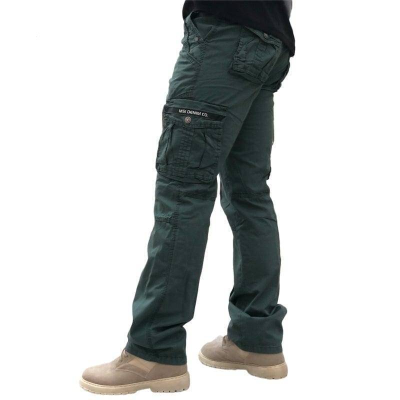 Men's grey tactical cargo pants for work & outdoor activities, rugged design with knee reinforcement