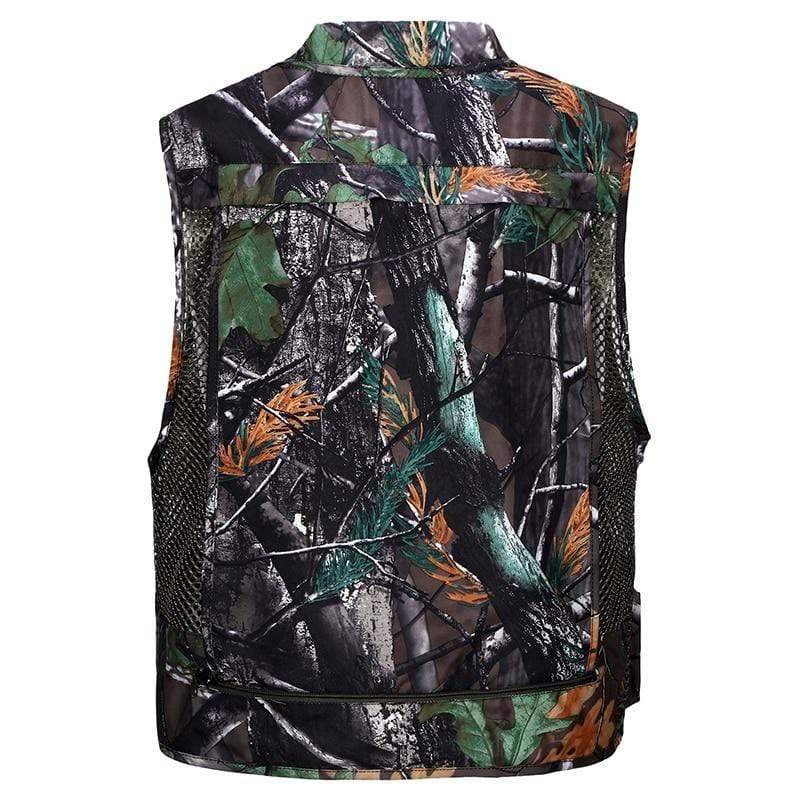 Close-up of durable polyester multi-pocket fishing vest with various size compartments