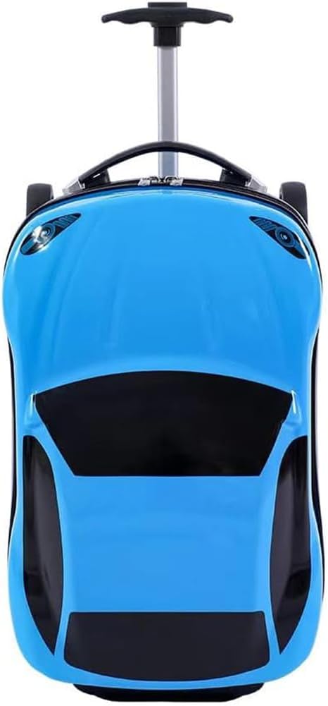 Robust 18-inch car suitcase, adventure gear for kids' travel. Rolling luggage with strong pull handle.