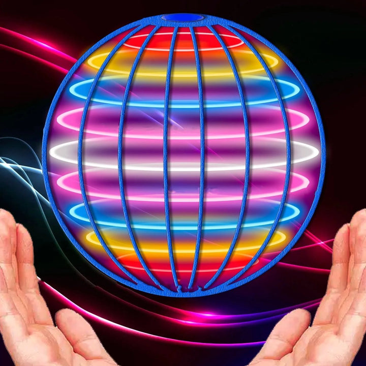 Hand-controlled flying gyroscope with bright LED lights, perfect for interactive kids' play.