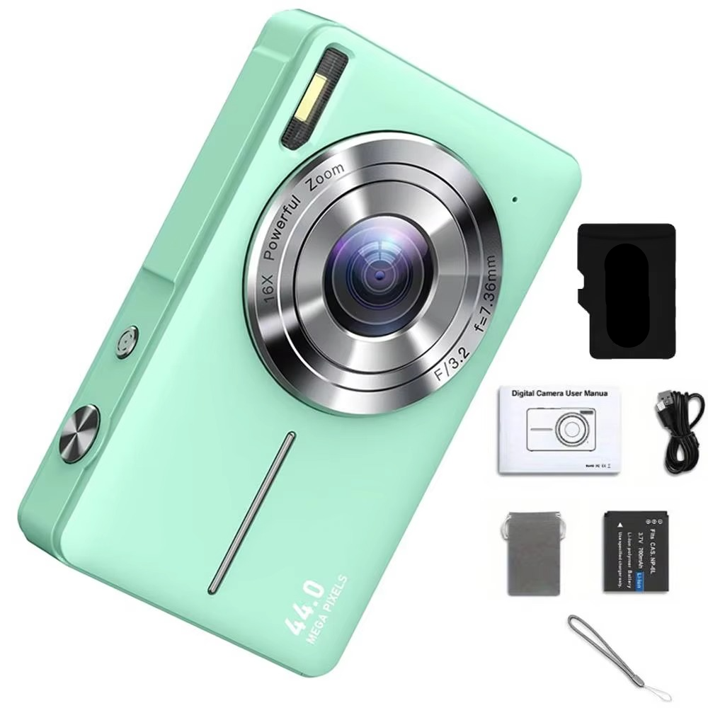 Lightweight compact camera for children, 44MP HD sensor, 16X zoom for exploring creativity.