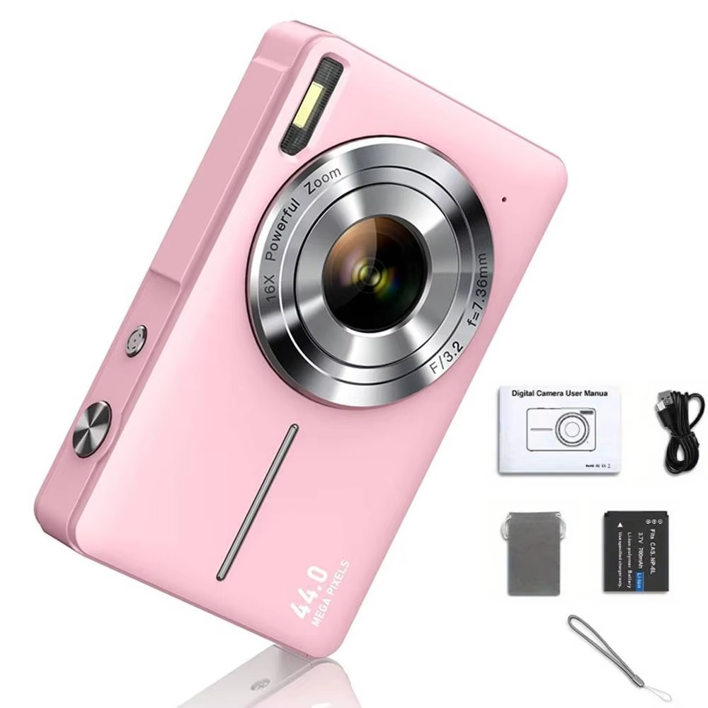 Easy-to-use digital camera for kids, 44MP resolution, anti-shake & 16X zoom for sharp photos.