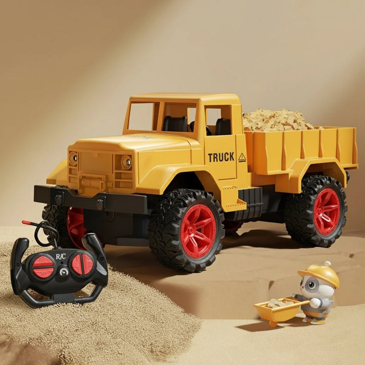 Interactive alloy RC excavator with remote control, lights & sounds, ideal for young engineers.