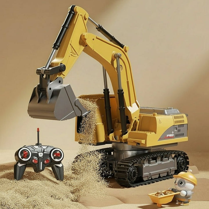 High-quality metal alloy RC construction vehicle for imaginative play, includes lights & sounds.