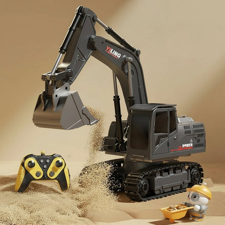 Realistic remote control toy: durable alloy excavator with bright lights & authentic sound effects.