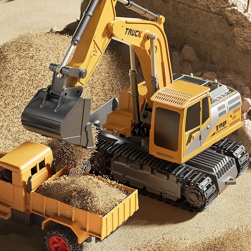 Realistic remote control construction vehicle, an alloy RC excavator model with working lights & sounds.