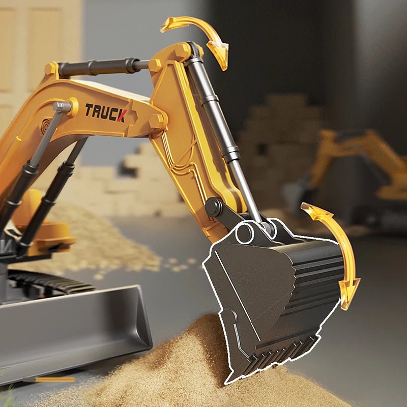 Imaginative play RC excavator toy, made from durable alloy with realistic lights & sound features.