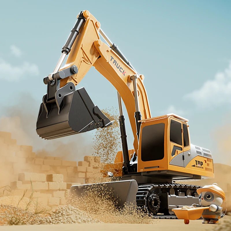 Engineering toy for kids: remote control alloy excavator, complete with lights & authentic sounds.
