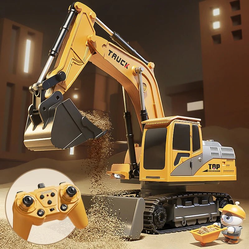 Sturdy RC excavator model, an alloy construction vehicle toy with realistic lights and sounds.