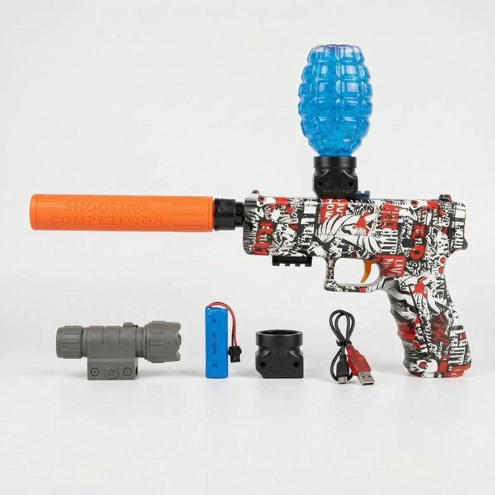 Rechargeable electric water gun for kids' outdoor summer play; a fun toy water blaster for interactive battles.