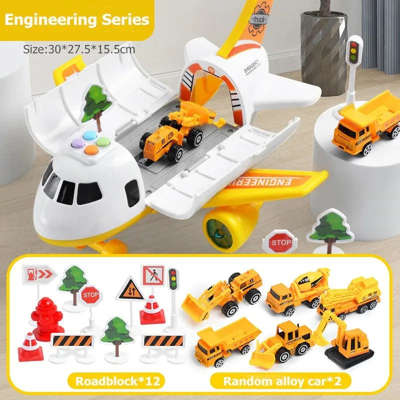 Educational rescue airplane toy set for kids, encouraging imaginative pretend play with emergency vehicles.
