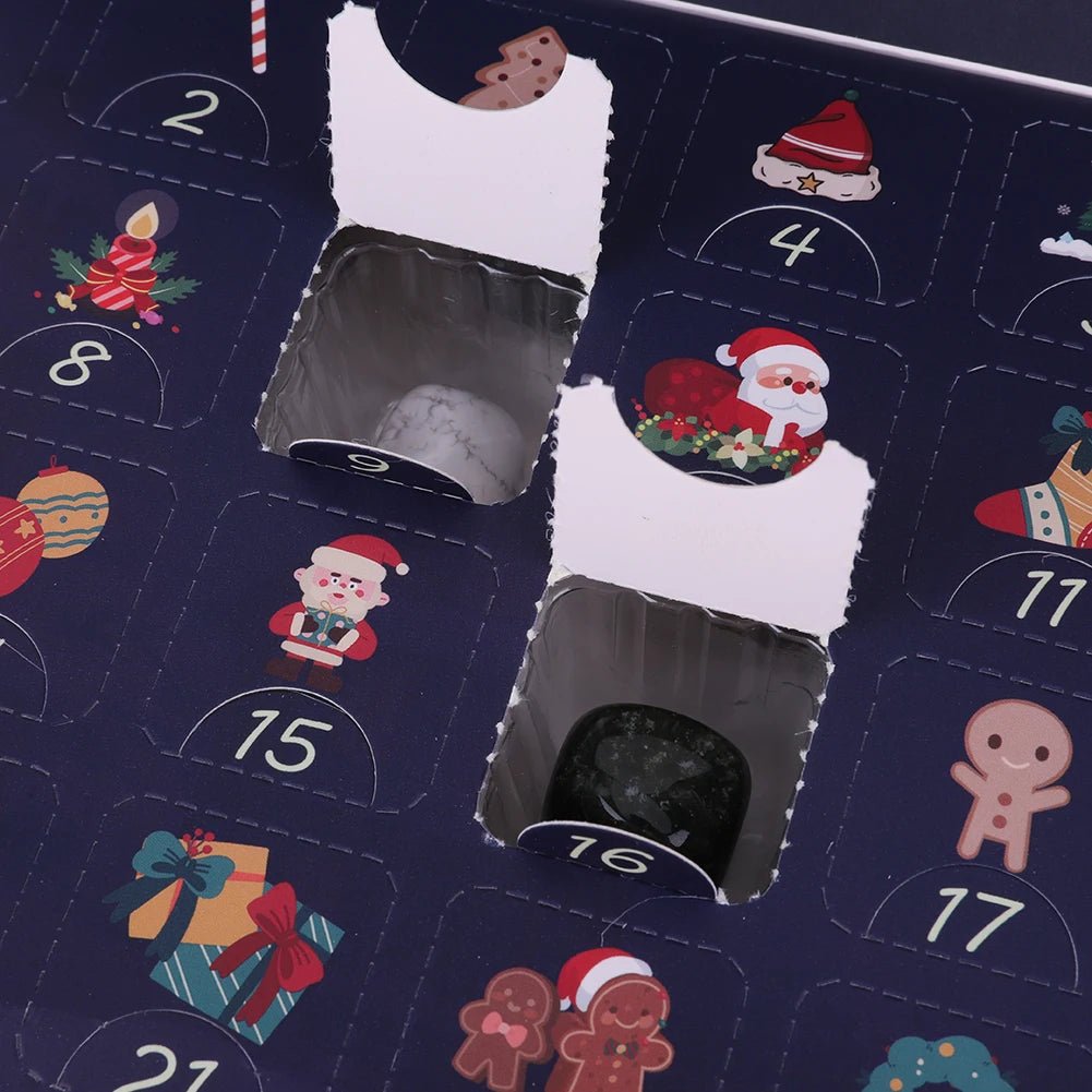 Unboxing a kids' geology explorer kit advent calendar, complete with tools for gemstone excavation.