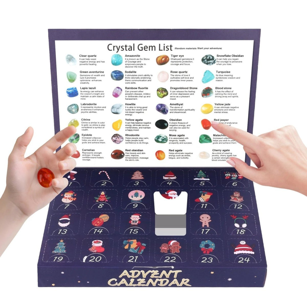Little hands excavating a hidden gemstone from the Kids' Discovery Advent Calendar. Fun geology kit.