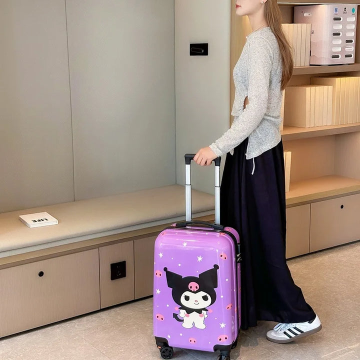 Kids' Hello Kitty & Kuromi hardshell luggage, wheeled carry-on suitcase for children's travel adventures.