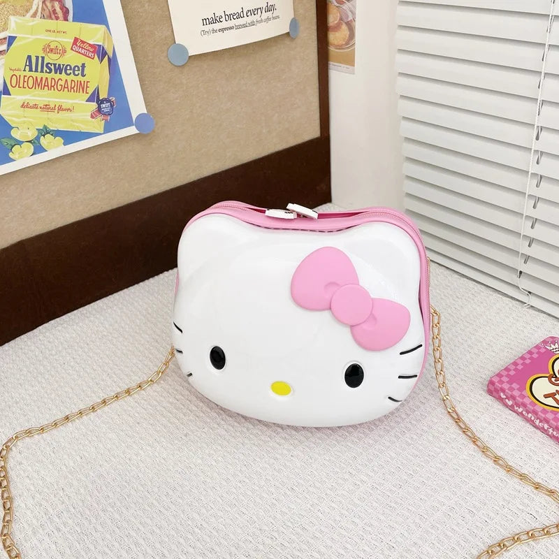 Easy-to-wheel Hello Kitty & Kuromi hardshell luggage for kids, includes a handy travel organizer.