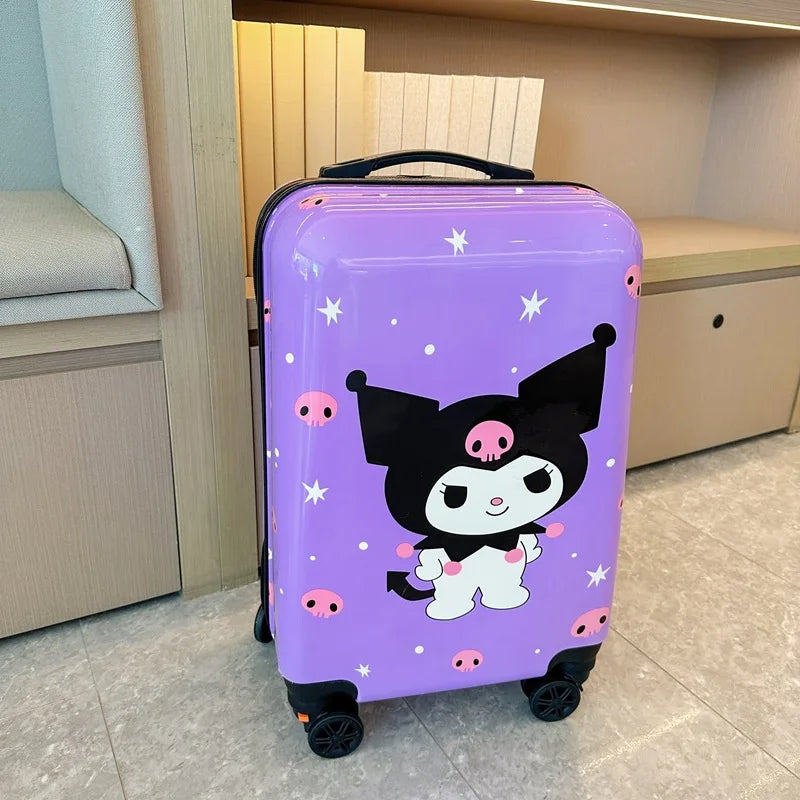 Durable Hello Kitty & Kuromi children's hardshell carry-on luggage, wheeled for effortless travel.
