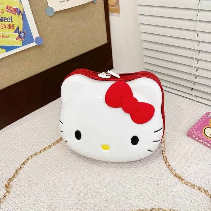 Vibrant Hello Kitty & Kuromi print on kids' hardshell wheeled luggage & organizer bag for cute travel.