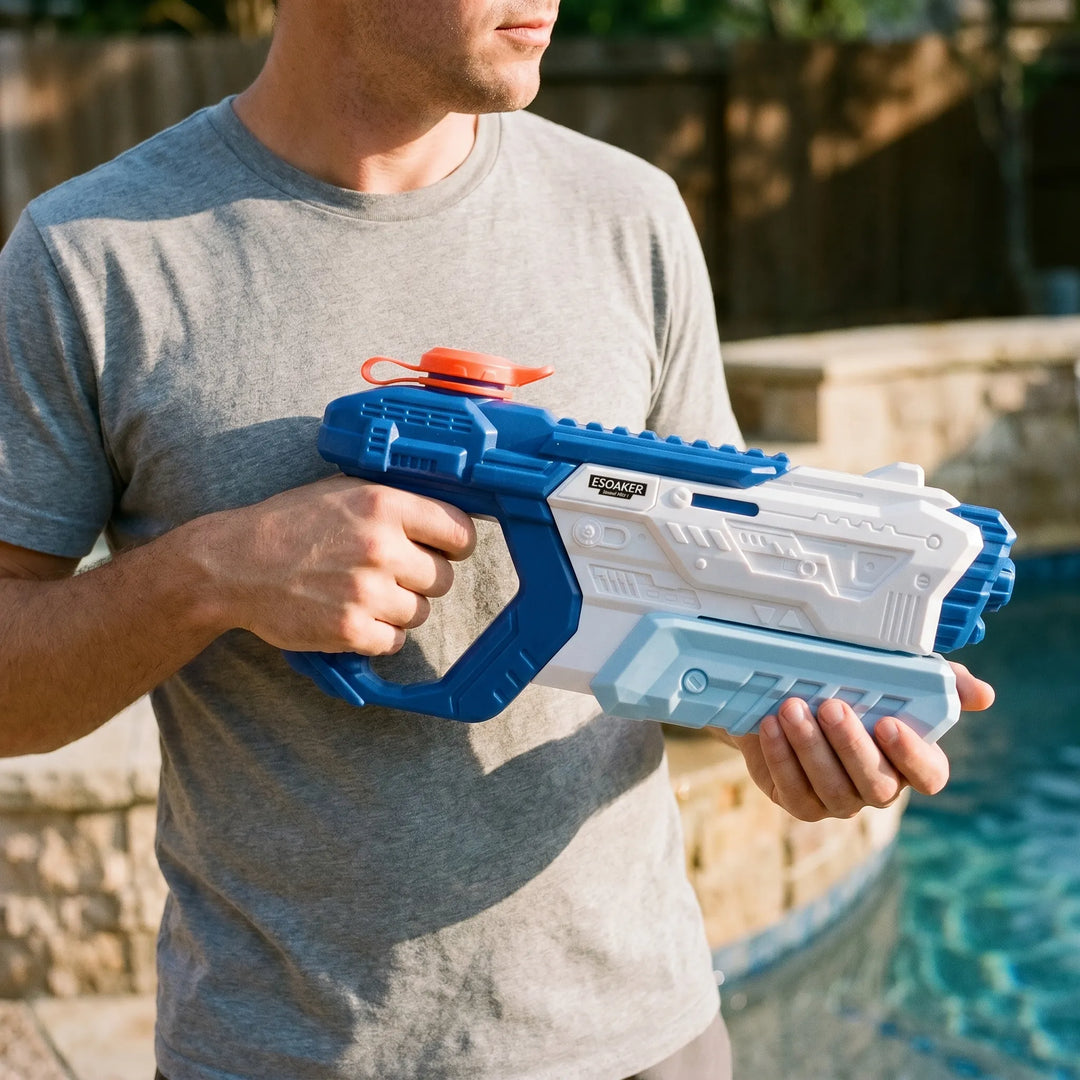 Kids' high-capacity water blaster, perfect for epic summer outdoor pool & beach fun. Toy water gun for games.