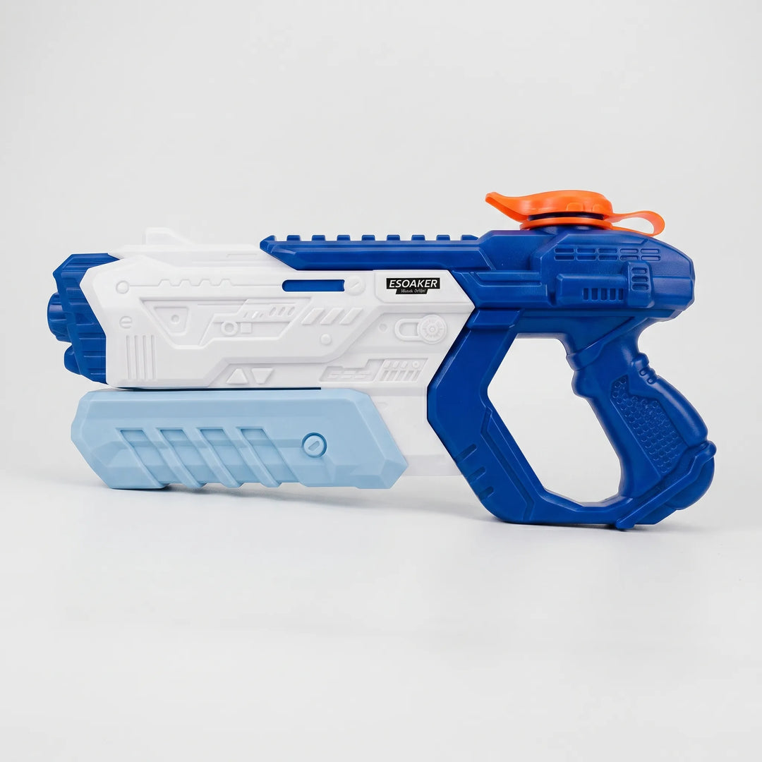 High-capacity water blaster toy next to a pool, ready for exciting summer outdoor water gun games for kids.