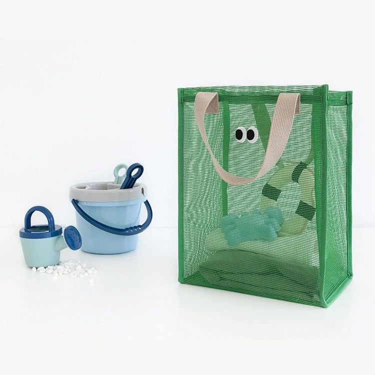 Brightly colored kids' mesh beach bag, essential for pool parties and travel