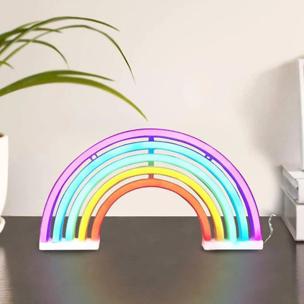 Calming neon rainbow night light for children's rooms, providing a soft, soothing glow and fun ambiance.