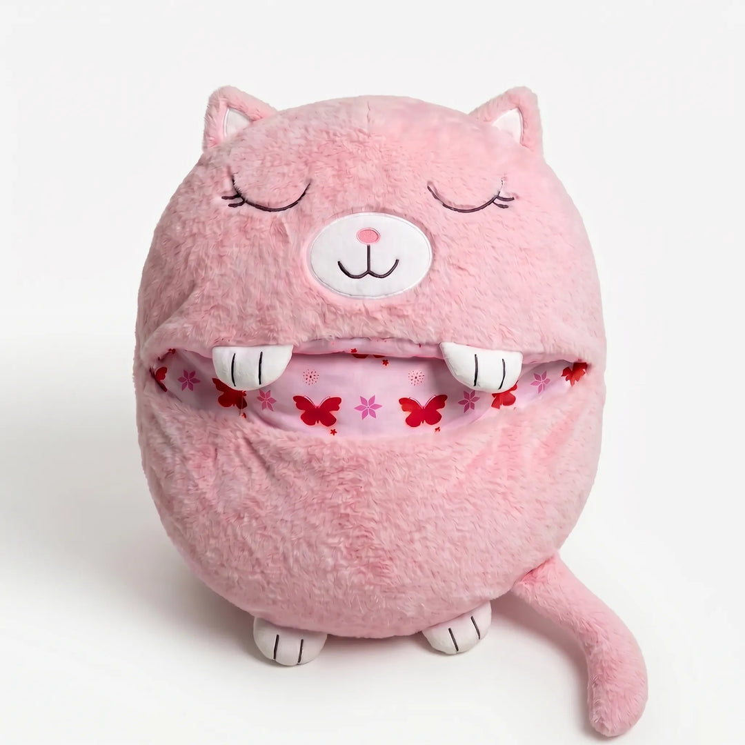 Cute lion character plush sleeping bag & pillow. Soft animal sleep sack for kids, perfect for cozy comfort.