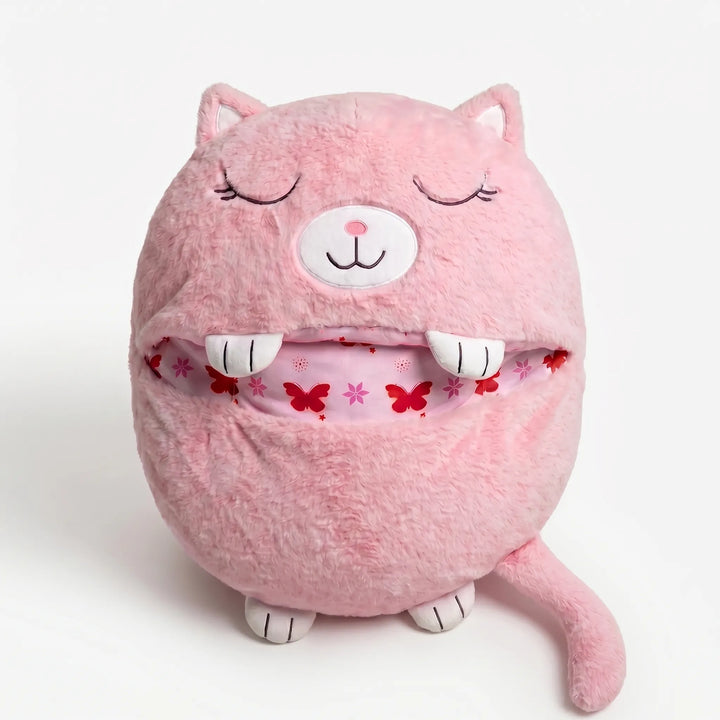 Cute lion character plush sleeping bag & pillow. Soft animal sleep sack for kids, perfect for cozy comfort.