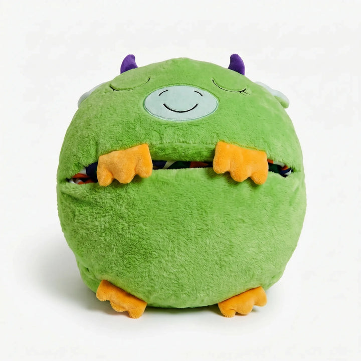 Giant plush animal toy that converts into a kids' sleeping bag & pillow. Soft & fun for play and rest.
