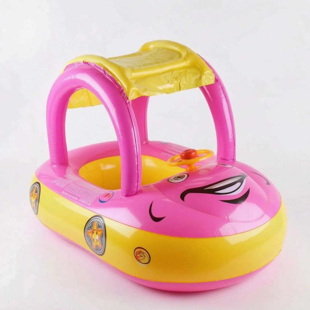 Enjoy safe water fun with this kids' car inflatable pool float, complete with a canopy shade for toddlers' sun protection.