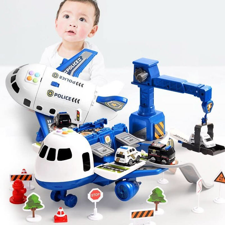 Toddler-friendly SkyQuest vehicle playset, promoting educational and creative play with airplanes and cars.